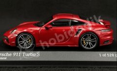 Minichamps 1:43 Porsche 911 (992) Turbo S Coupé Sport Design 2021 – Carmine Red (410060070) | Die-cast Model Araba