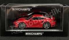 Minichamps 1:43 Porsche 911 (992) Turbo S Coupé Sport Design 2021 – Carmine Red (410060070) | Die-cast Model Araba