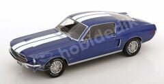 KK Scale 1:18 Ford Mustang GT Fastback 1968 – Mavi/Beyaz Çizgili (KKDC181394) | Die-cast Model Araba