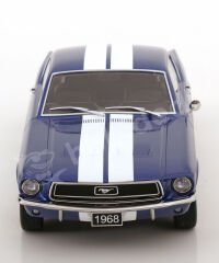 KK Scale 1:18 Ford Mustang GT Fastback 1968 – Mavi/Beyaz Çizgili (KKDC181394) | Die-cast Model Araba