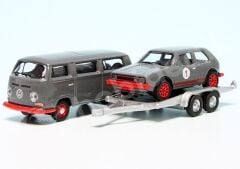 Schuco 1:87 VW T2 Minibus 1962 + Trailer + VW Golf I GTI (87U00067) | Model Araba