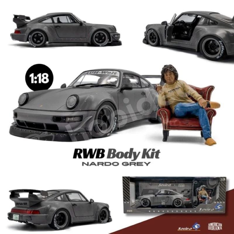 Solido 1:18 Porsche 964 RWB Nardo Grey With Akira Nakai Figurine (S1807517) | Model Araba